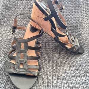 Clark’s Artisan Black Strappy Wedge Heels